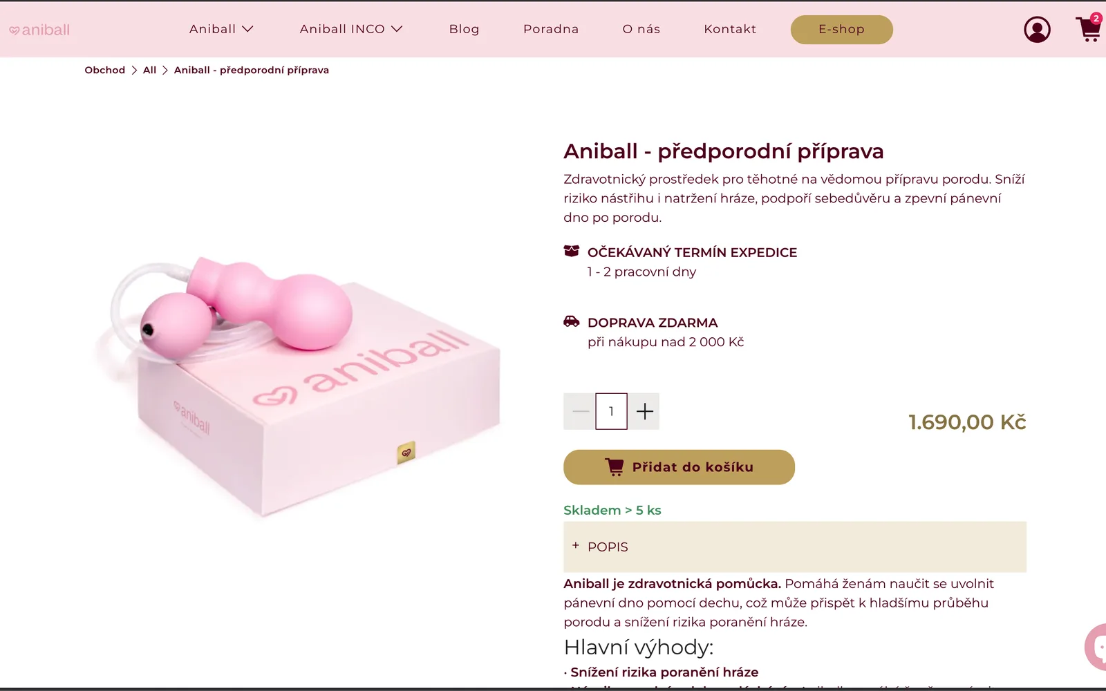 Aniball – produktová stránka před redesignem