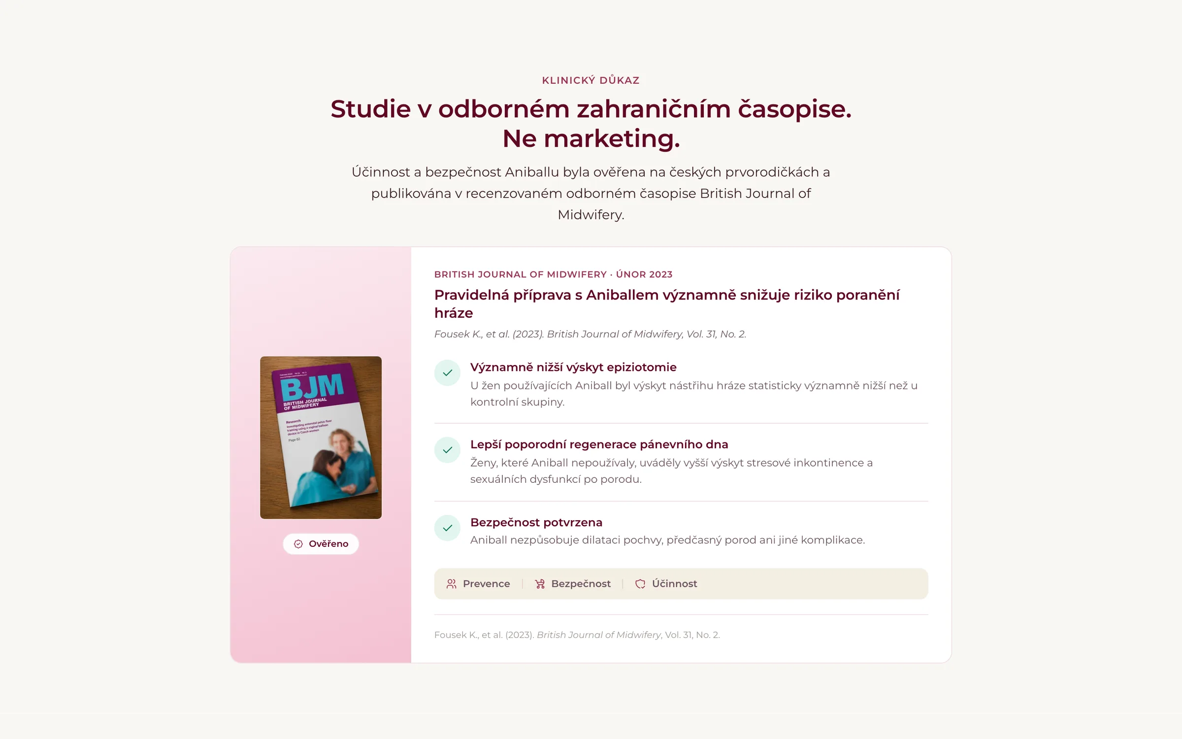 Sekce s klinickou studií na produktové stránce Aniball