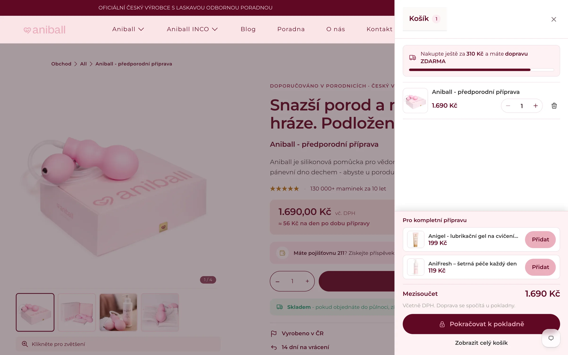 Vysunovací košík Aniball otevřený přes produktovou stránku