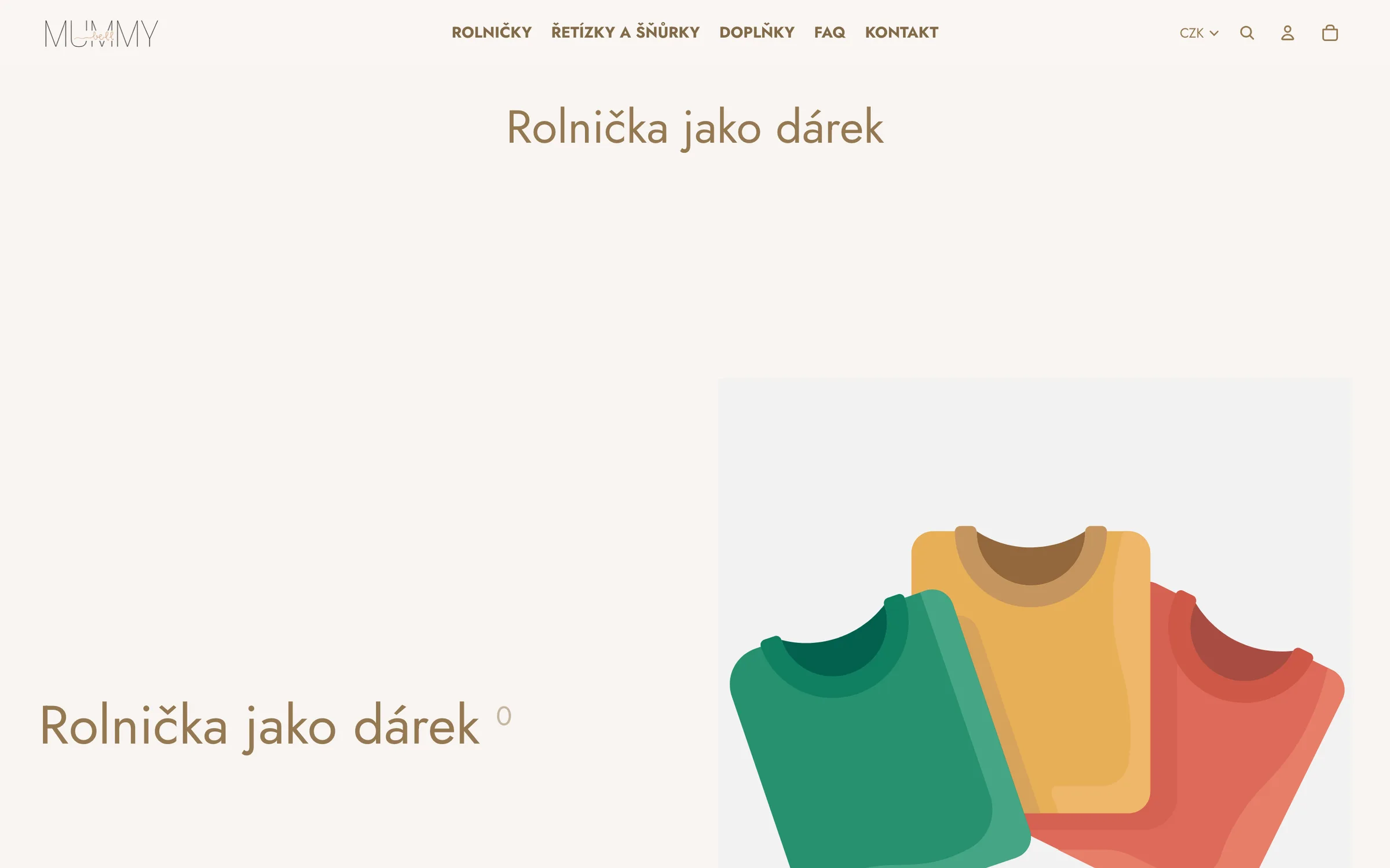 Dárková stránka rolničky před redesignem – nadpis a prázdný výpis produktů