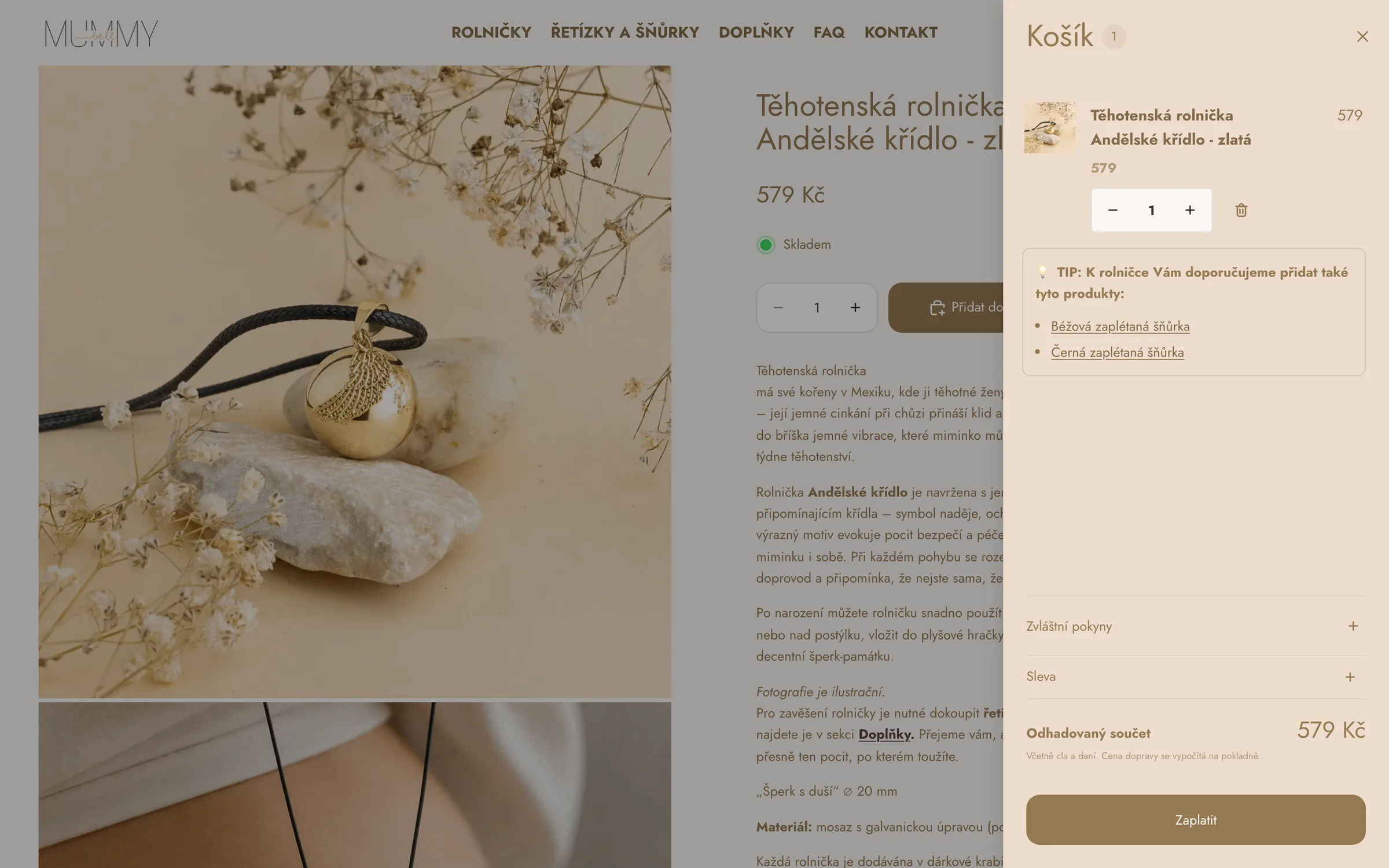 Vysunovací košík rolničky před redesignem – doplňky jako dva textové odkazy