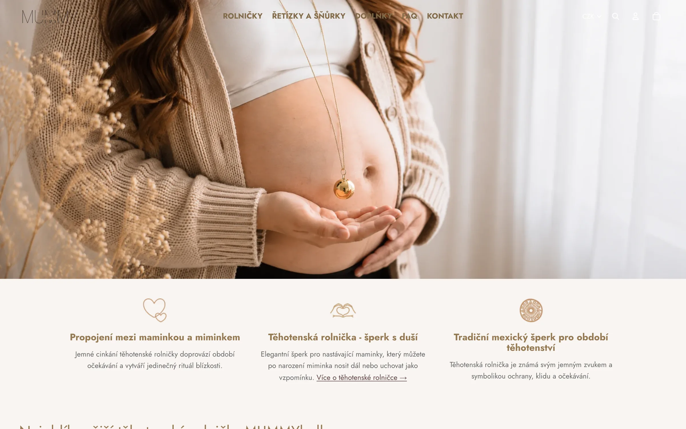 Homepage Těhotenské rolničky před redesignem – celoobrazovková fotka bez textu
