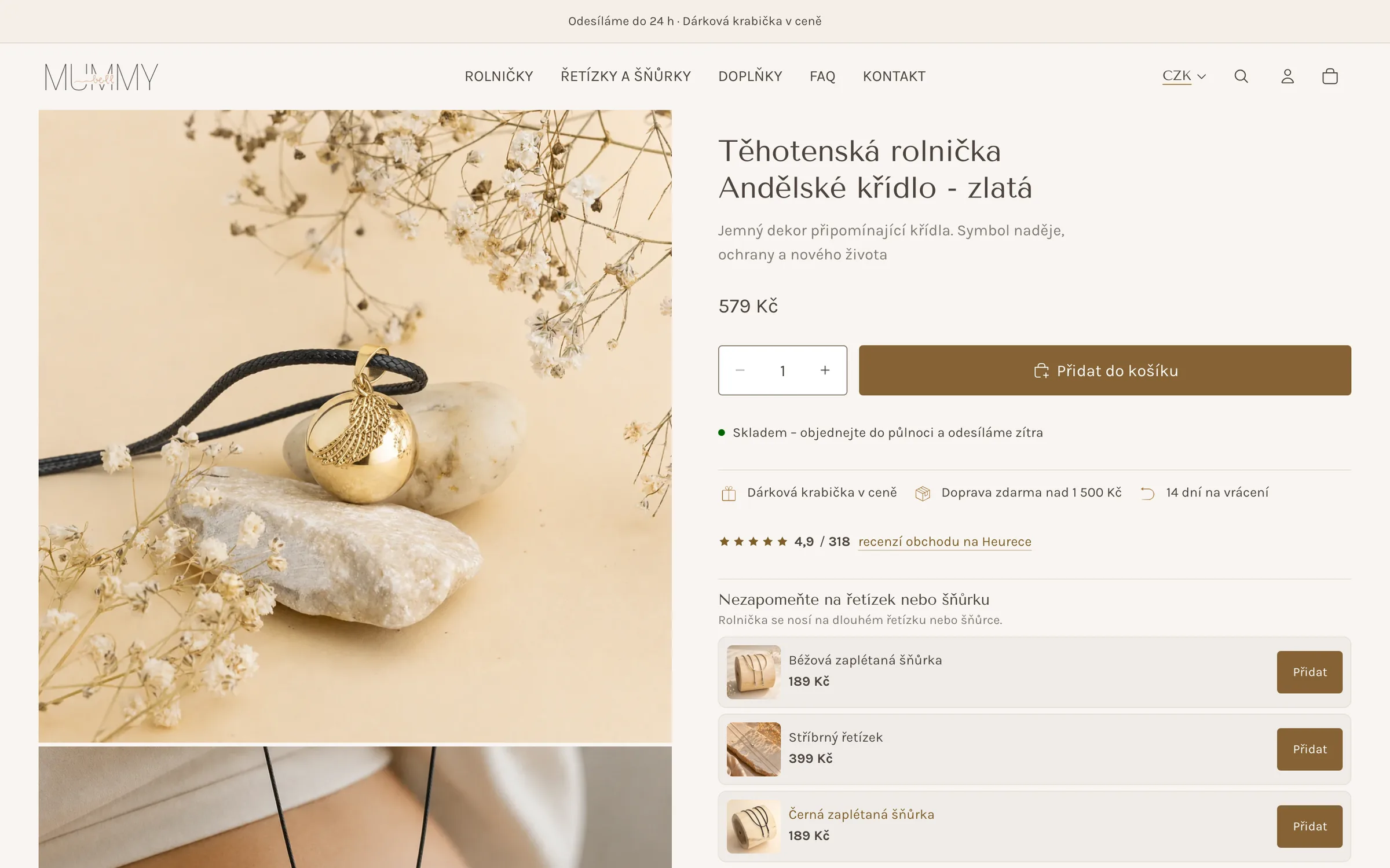 Produktová stránka rolničky po redesignu – prvky důvěry a nabídka řetízku